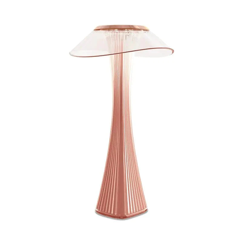 Hstrends Skyline rechargeable table lamp with modern design, white finish, and adjustable lighting on a wooden table.