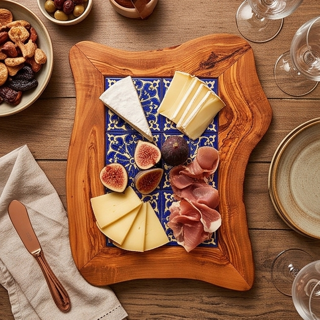 Rustic Olive Wood Ceramic Serving Tray – Various Colours