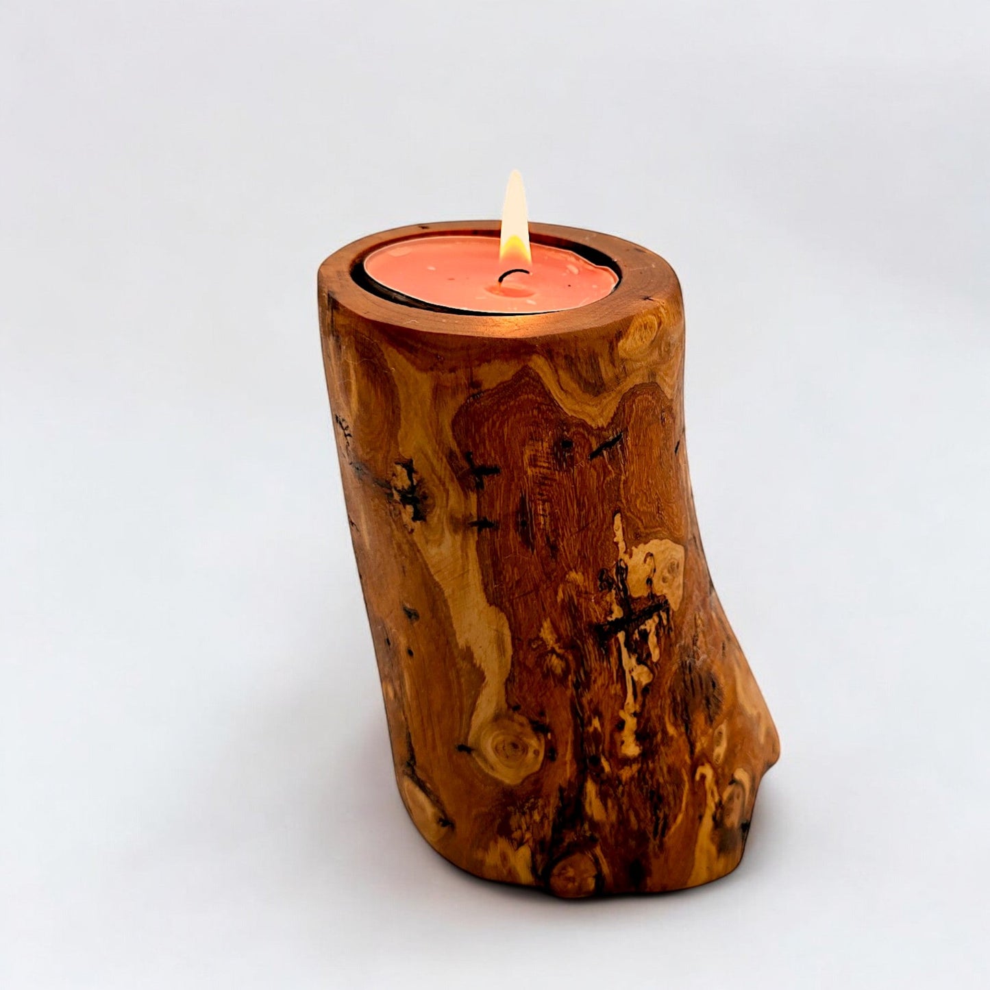 Handcrafted Olive Wood Tealight Candle Holder | Rustic Wooden Home Décor