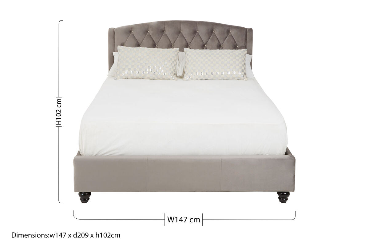 Orsina Josephine Steel Shade Double Bed with a sleek, modern frame and neutral-colored bedding in a stylish bedroom setting.