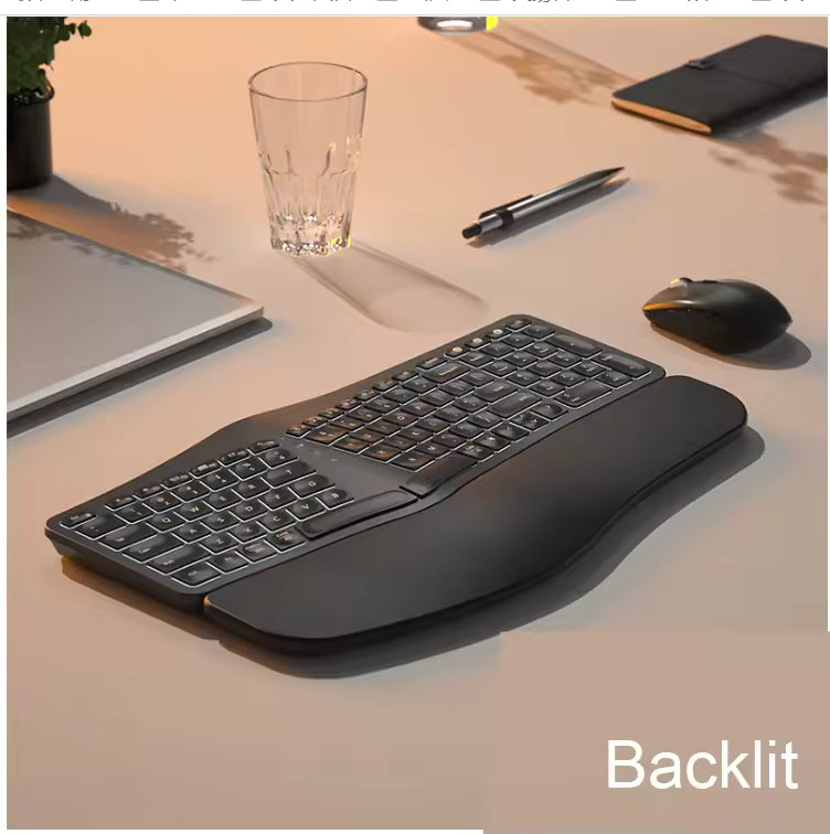 Jomaa 2.4G + Bluetooth Wireless Keyboard and Mouse Set, Ergonomic Backlit Rechargeable Combo for Laptop and Computer
