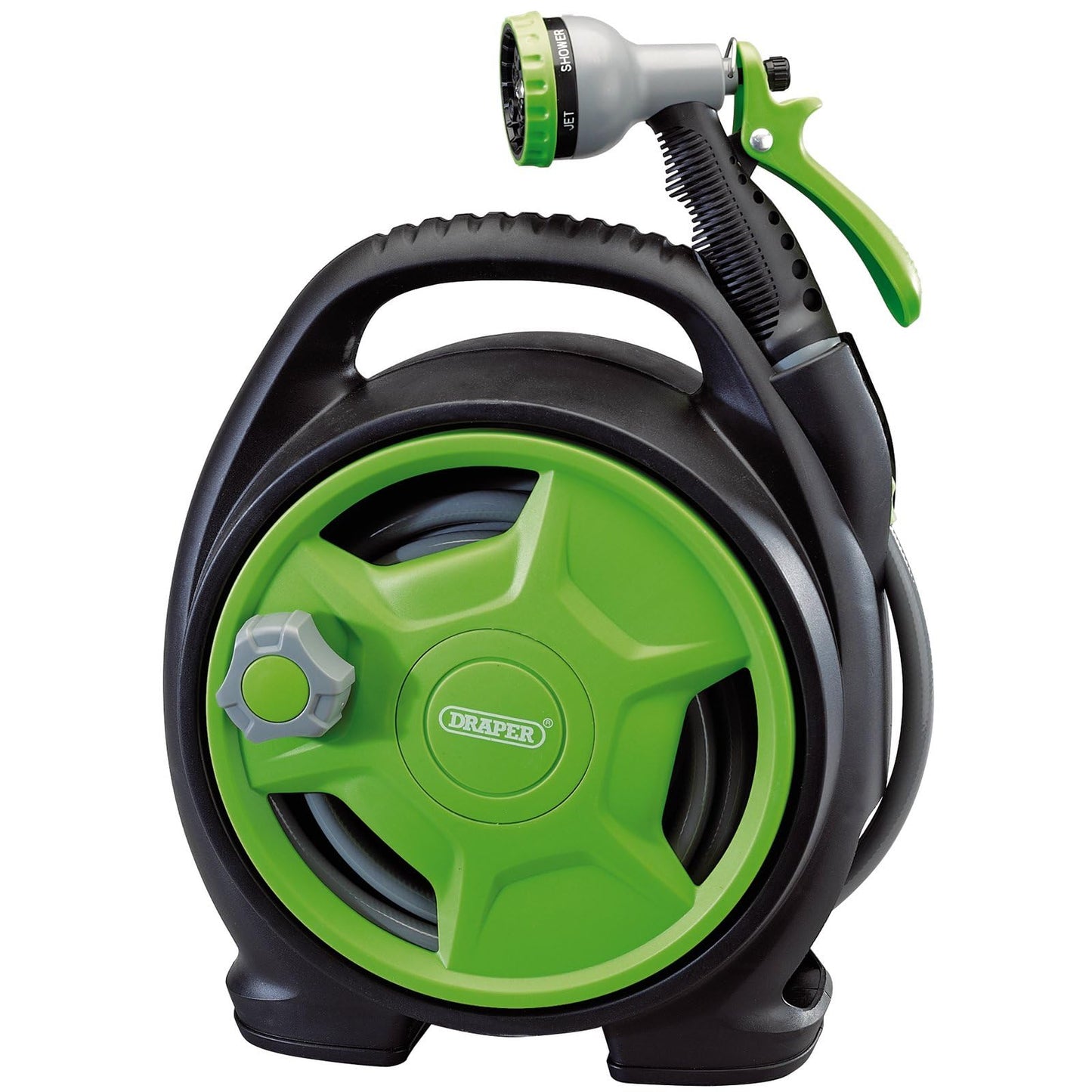 Draper 25002 Mini Hose Reel Set by Jolof Store with 10m hose, compact metal reel for gardening and outdoor watering.