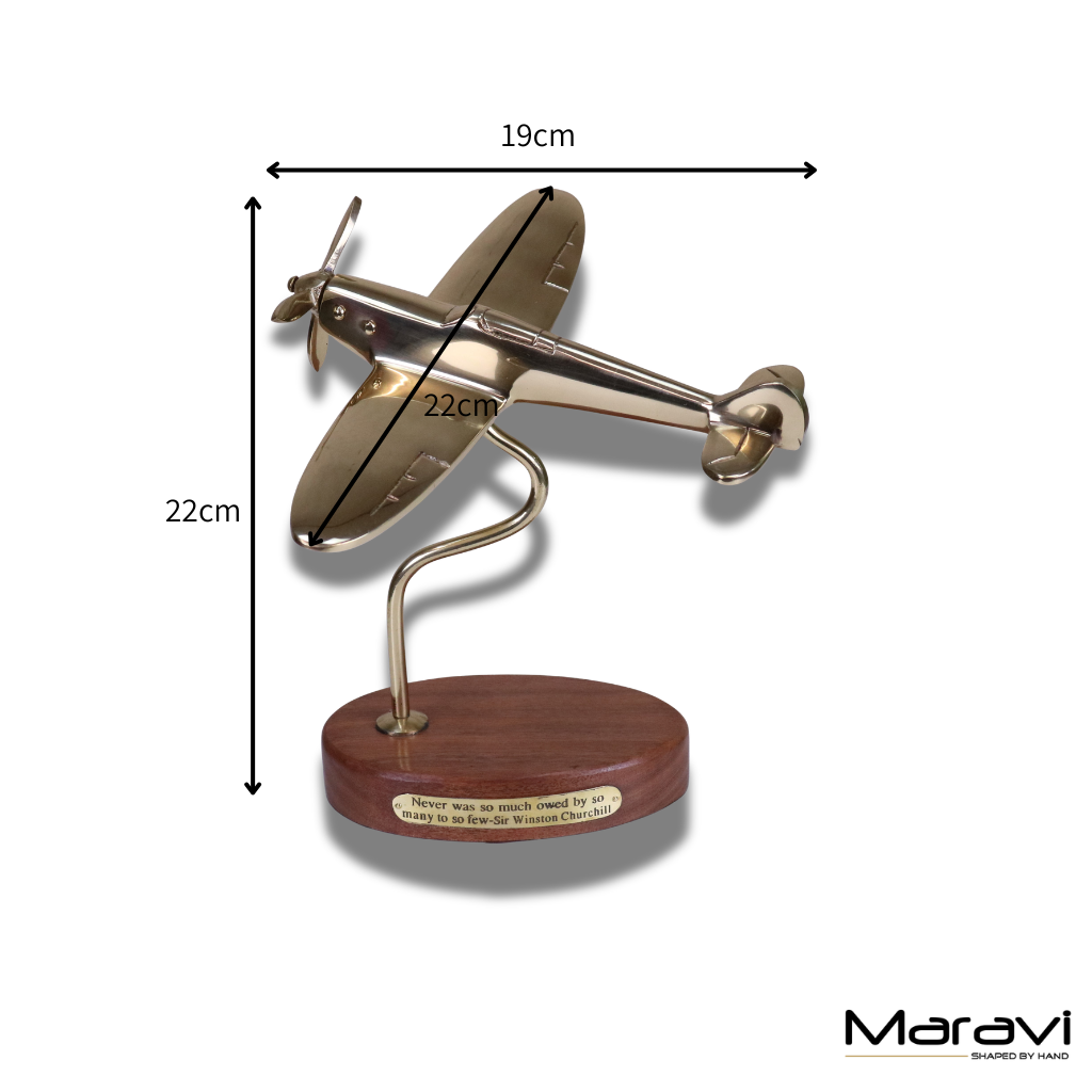 Brass Spitfire Model with Churchill Quote Plaque | RAF Desk Ornament