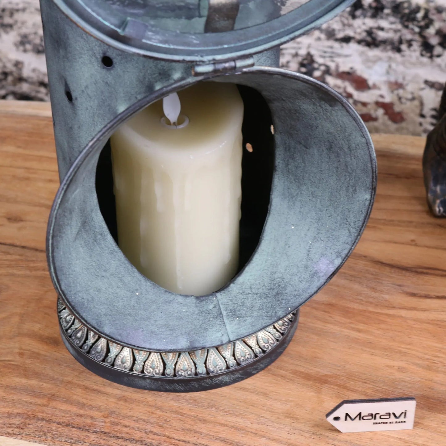 Orchha Vintage Railway Lantern | Industrial Metal & Glass Candle Lantern