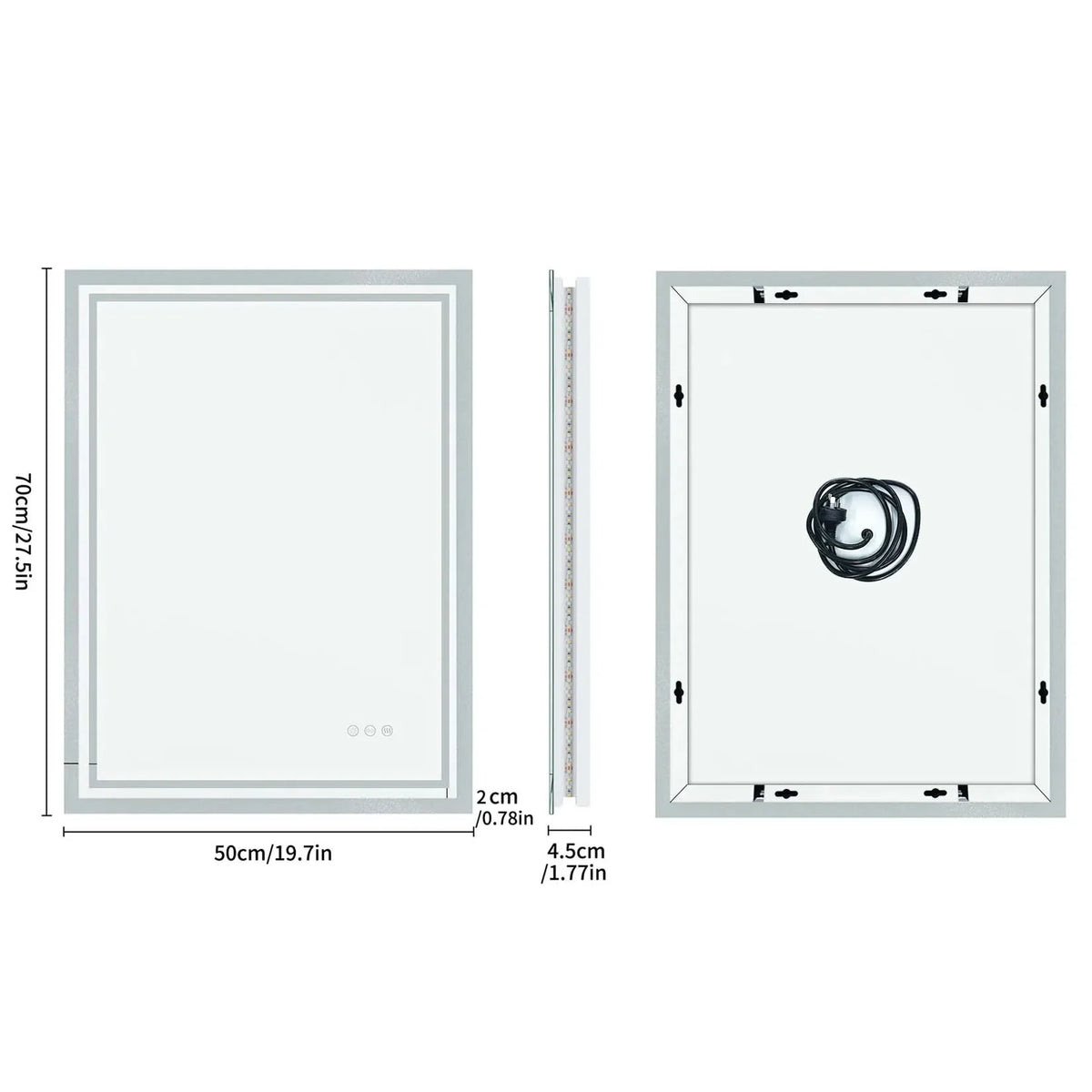LED Illuminated Bathroom Mirror with Anti-Fog & 3-Colour Touch Lighting