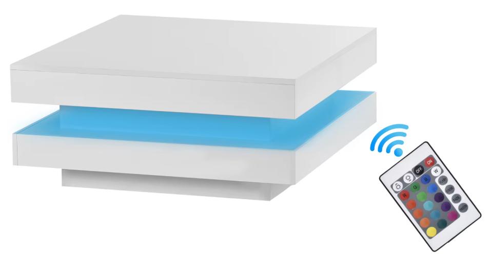 Square High Gloss Coffee Table with 360° Rotating Top,Tea Table with 16-Color LED