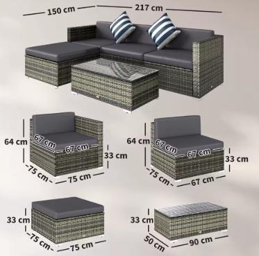 Outsunny 5 Piece Rattan Garden Furniture Set, Outdoor Corner Sofa