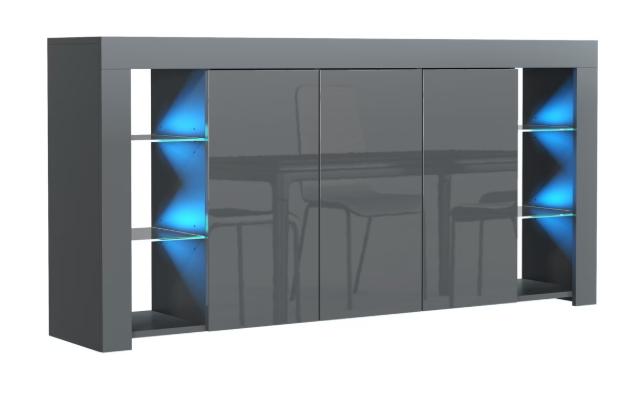 Modern DEPOT sideboard with high gloss doors and integrated LED lights, showcasing sleek storage and contemporary design.