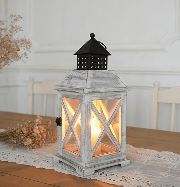 Vintage wooden candle lantern by TrendHomeDepot with glass panels and rustic design, perfect for cozy home decor.