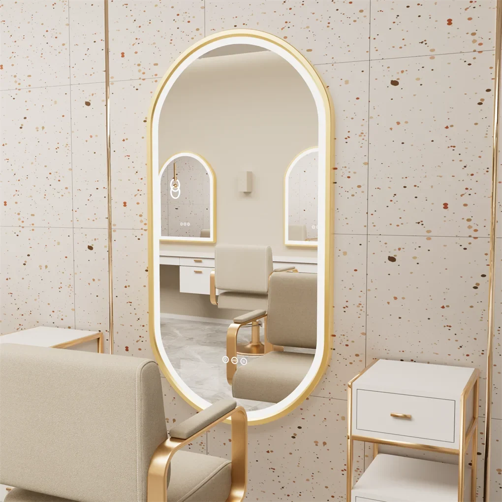 LUVODI Luxury Oval LED Bathroom Mirror with Gold Aluminium Frame & Demister