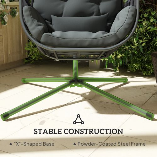 Outsunny hanging egg chair with stand and cushions, ideal for garden relaxation and outdoor lounging.