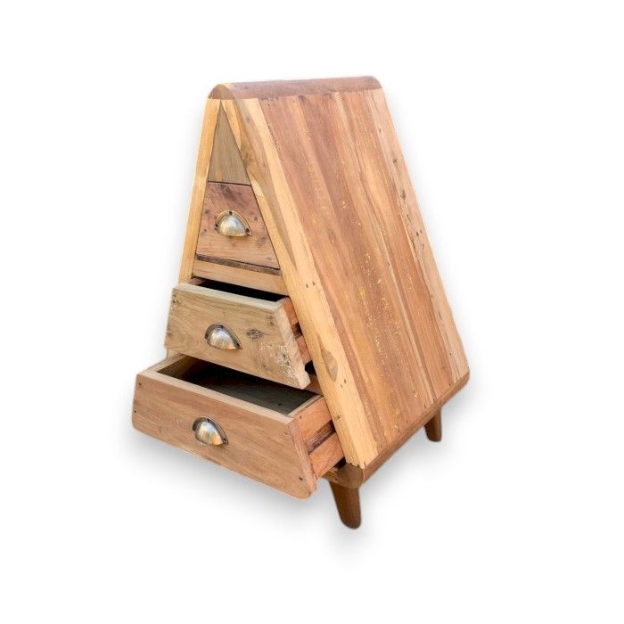 Teak Wood Triangle Storage Unit with 3 Drawers