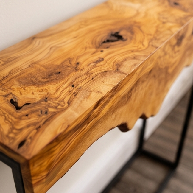 Live Edge Olive Wood Console Table & Matching Mirror Set