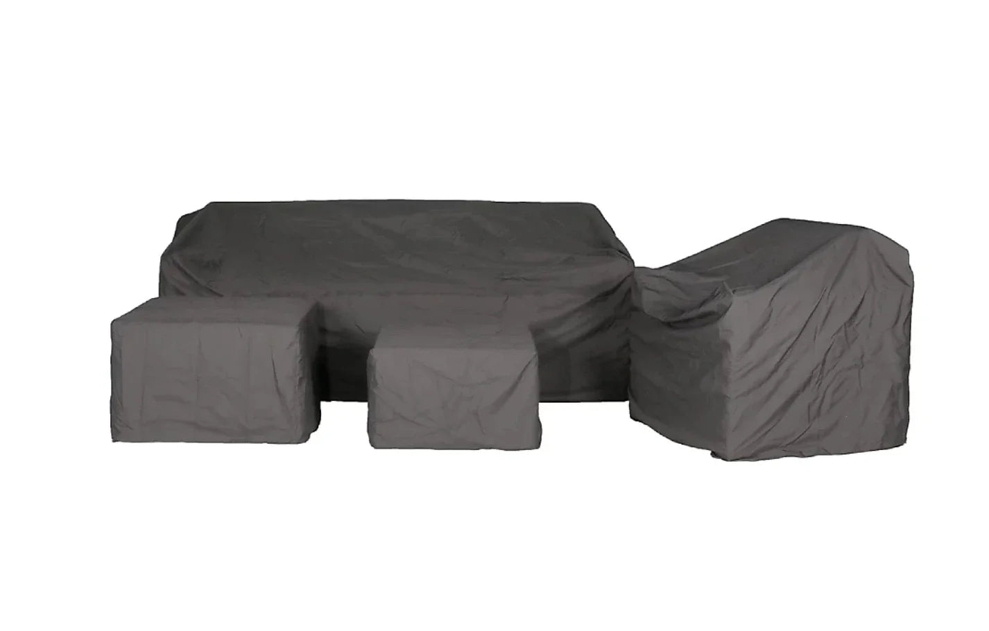 Marbella Grey 5-seater garden sofa set with ottoman and cover, outdoor furniture by MINT Outdoor, includes fabric cover.