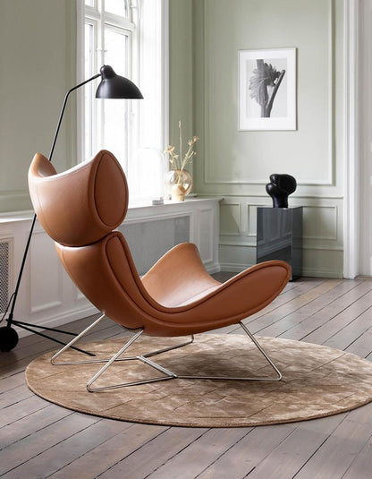 IMOLA Style Chair with Stool In Brown Premium Leather