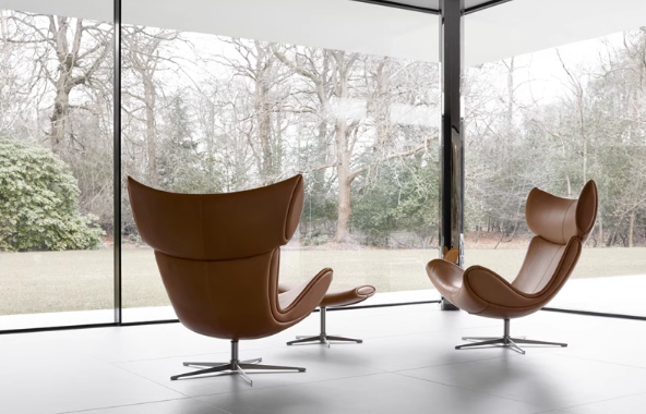 IMOLA Style Chair with Stool In Brown Premium Leather