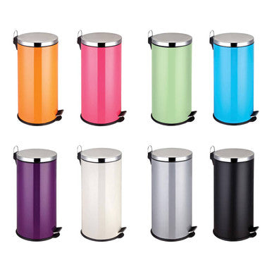 Orsina Miller Orange 30 Litre pedal bin with foot pedal and lid, made of durable plastic, ideal for waste disposal.