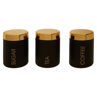 Liberty Black Enamel Tea, Coffee & Sugar Canister Set | 3 Piece Kitchen Storage Set