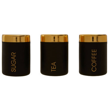 Liberty Black Enamel Tea, Coffee & Sugar Canister Set | 3 Piece Kitchen Storage Set