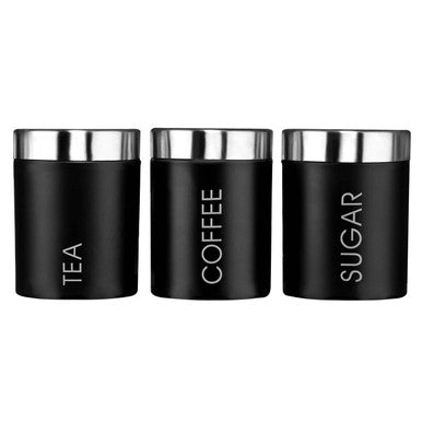 Black Enamel Tea, Coffee & Sugar Canister Set | 3 Piece Kitchen Storage Collection