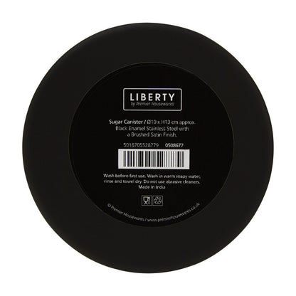Orsina Liberty Black enamel sugar canister with silver lid, featuring a sleek, decorative design for kitchen storage.