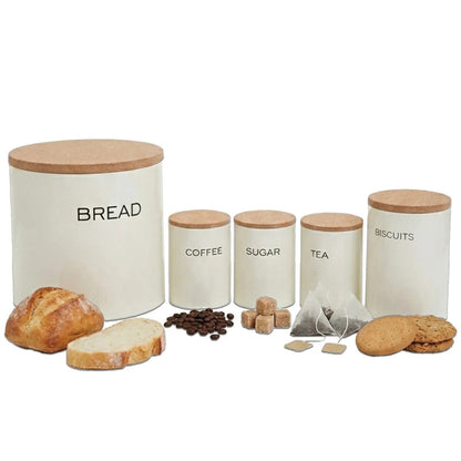 Easton 5 Piece Cream Kitchen Storage Set | Bread Bin, Biscuit Tin & Tea, Coffee & Sugar Canisters