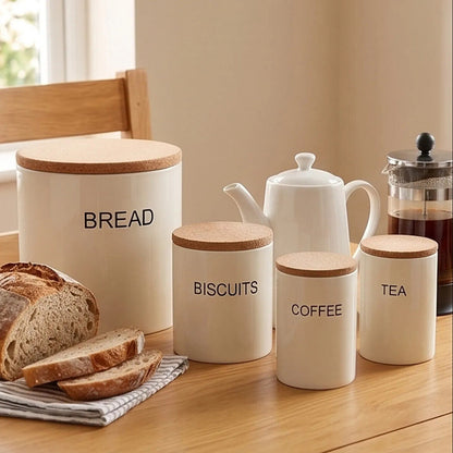 Easton 5 Piece Cream Kitchen Storage Set | Bread Bin, Biscuit Tin & Tea, Coffee & Sugar Canisters