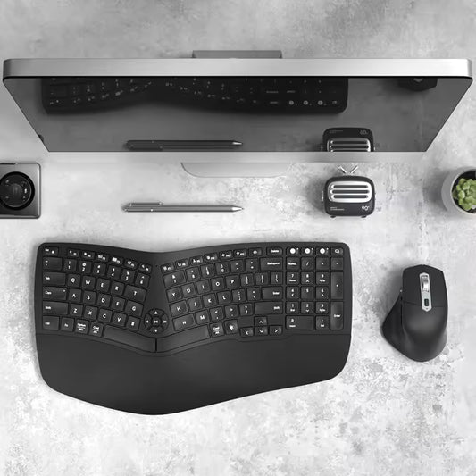 Jomaa 2.4G + Bluetooth Wireless Keyboard and Mouse Set, Ergonomic Backlit Rechargeable Combo for Laptop and Computer
