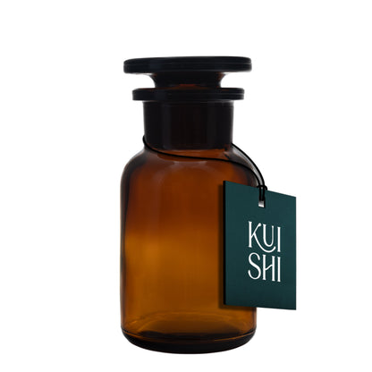 Amber glass apothecary jar for bathroom decor by Kuishi, featuring a 100ml capacity with a vintage-style design.
