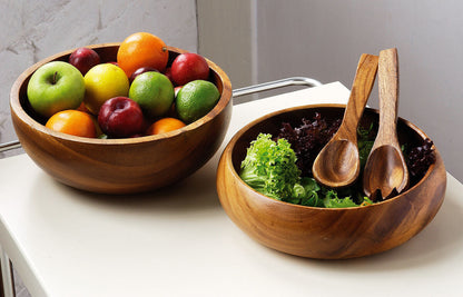 Orsina Kora Acacia fruit and salad bowl, natural wooden serving dish for fruits and salads, with a smooth finish.