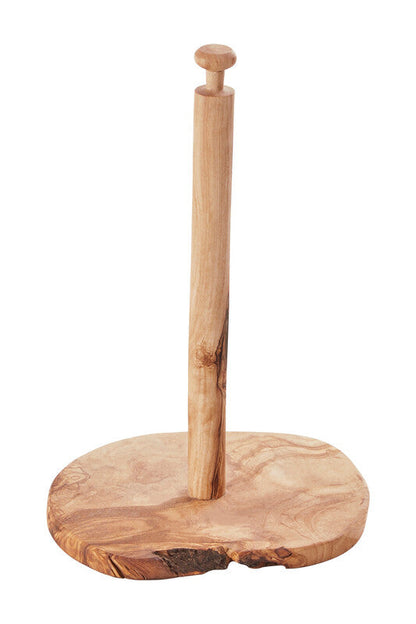 Orsina Kora olive wood kitchen roll holder with sleek design and natural wood finish, perfect for modern kitchen decor.