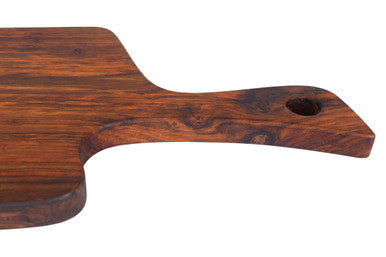 Orsina Rosi organic tropical rosewood serving board with natural finish, shaped for serving or cutting, showcasing wood grain details.
