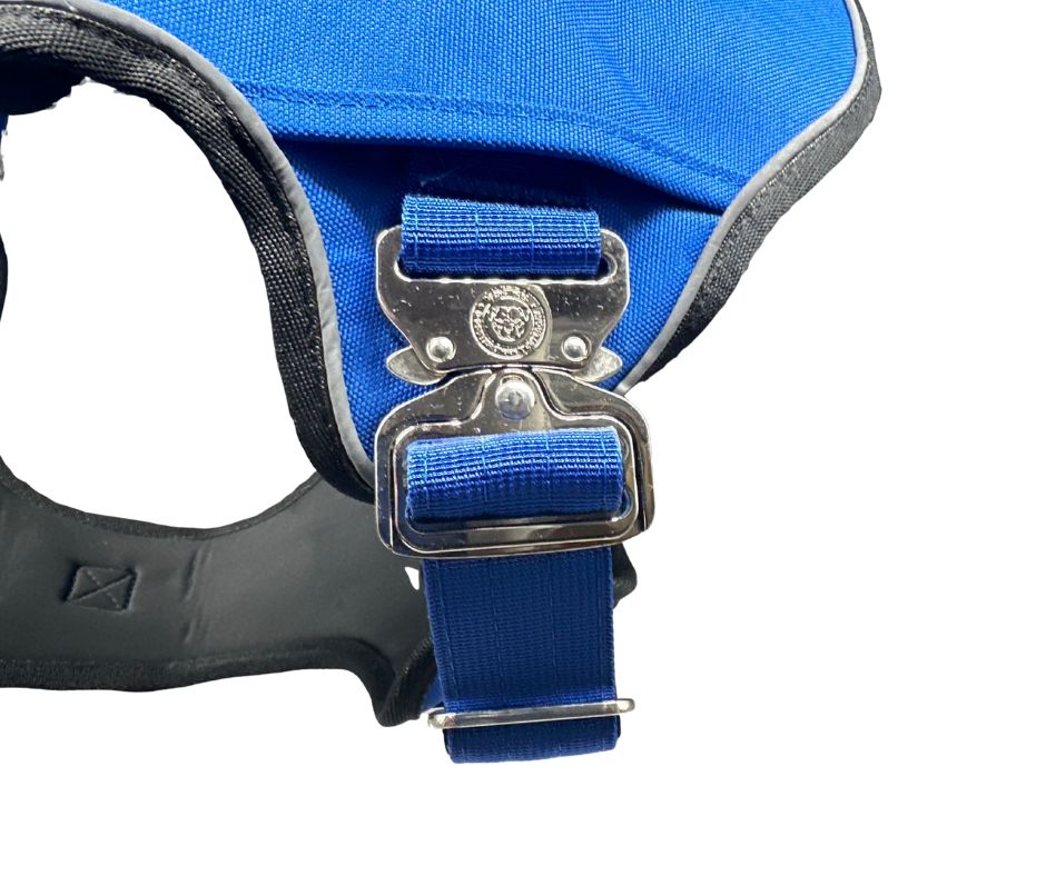Royal blue BTactical dog harness, The No Pull Ultimate BTactical™ harness with adjustable straps and reflective accents.