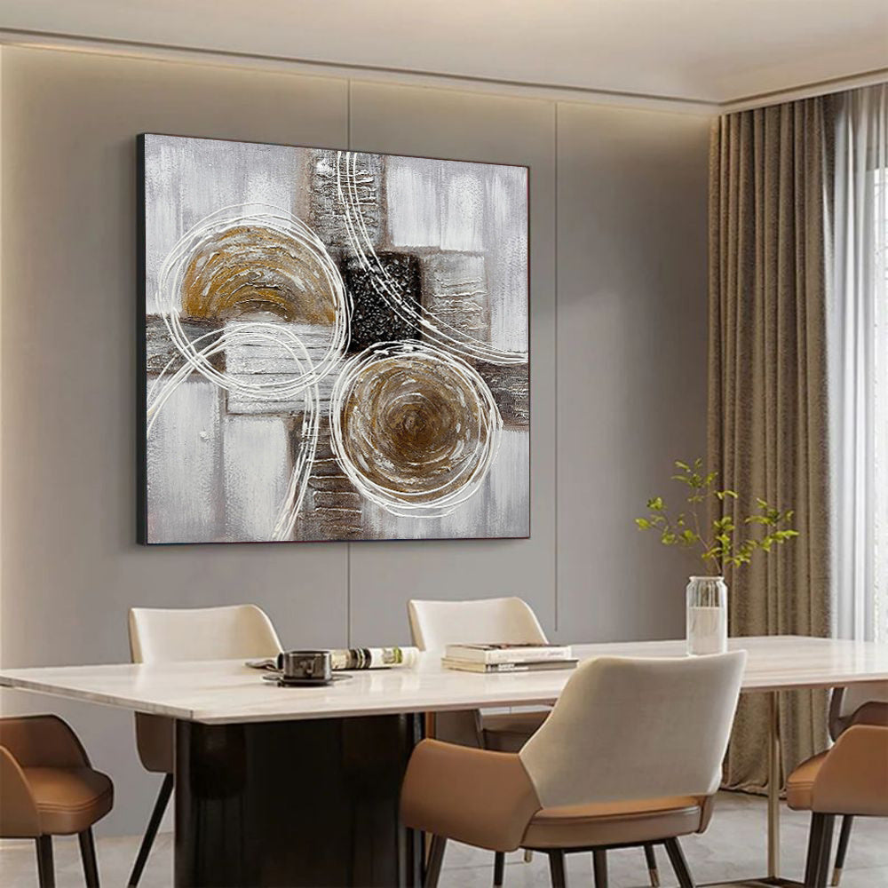 Abstract oil painting mural featuring thick brown and black textured landscape, handmade decor for living room walls.