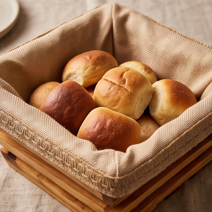 Handcrafted Olive Wood Bread Basket with Removable Fabric Liner
