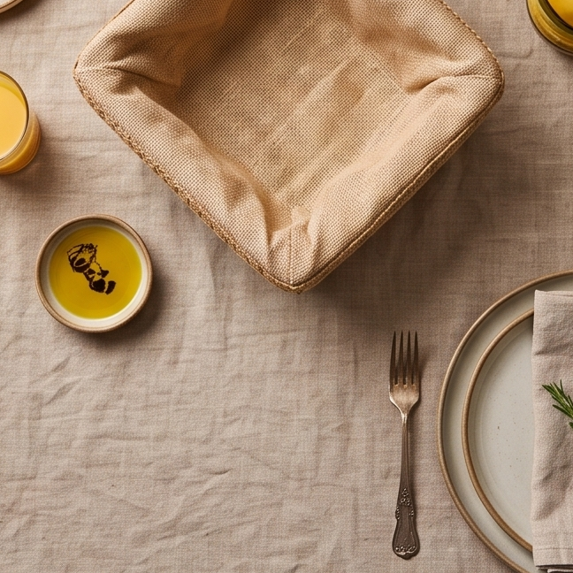 Handcrafted Olive Wood Bread Basket with Removable Fabric Liner