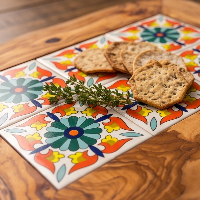 Rustic Olive Wood Ceramic Serving Tray – Various Colours