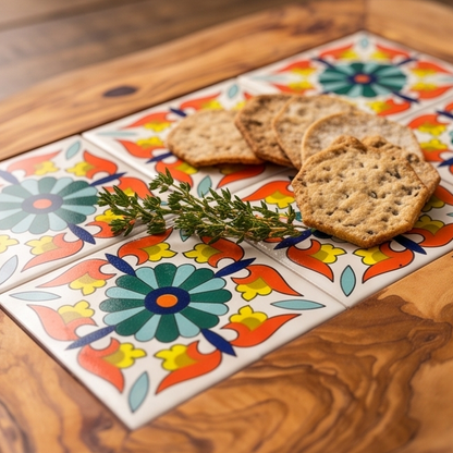 Rustic Olive Wood Ceramic Serving Tray – Various Colours