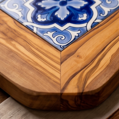 Rustic Olive Wood Ceramic Serving Tray – Various Colours