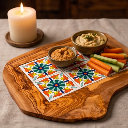 Rustic Olive Wood Ceramic Serving Tray – Various Colours