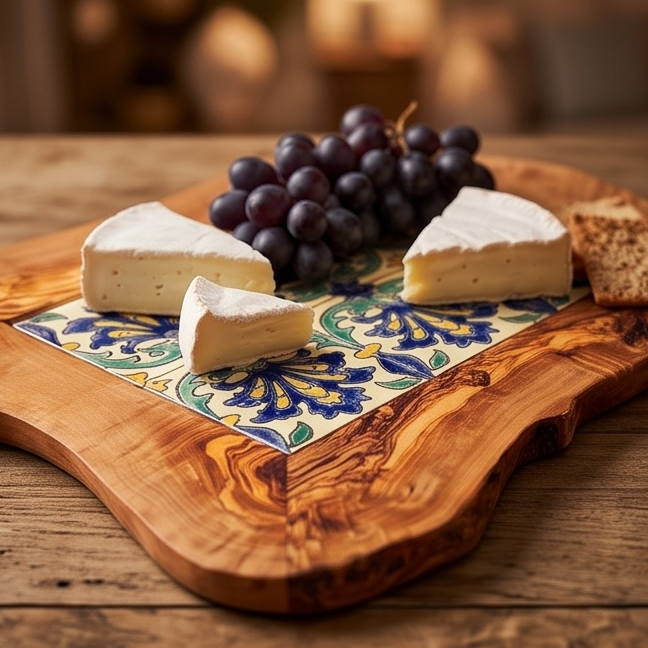 Rustic Olive Wood Ceramic Serving Tray – Various Colours