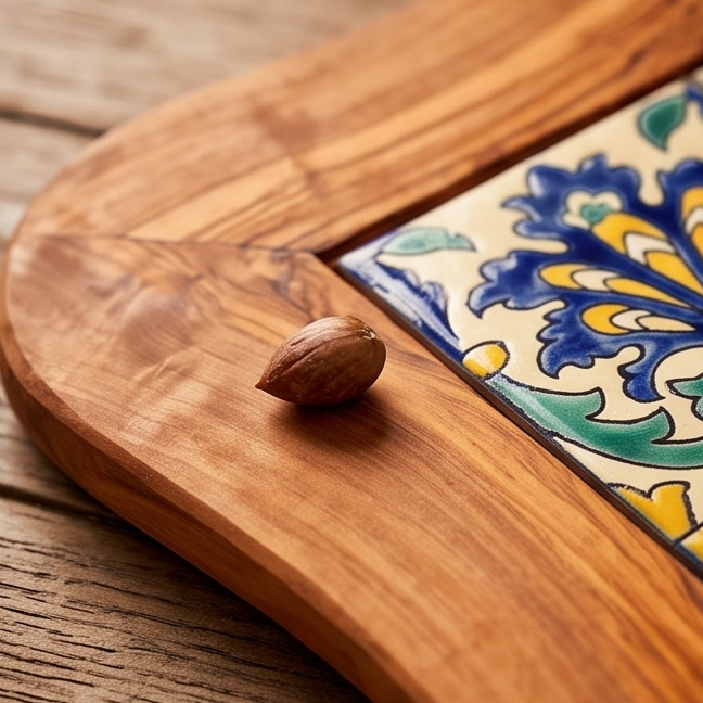 Rustic Olive Wood Ceramic Serving Tray – Various Colours