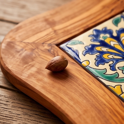 Rustic Olive Wood Ceramic Serving Tray – Various Colours