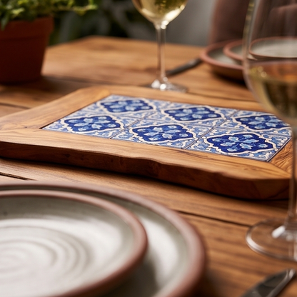 Rustic Olive Wood Ceramic Tray with Handle, serving tray, natural, handmade, gift