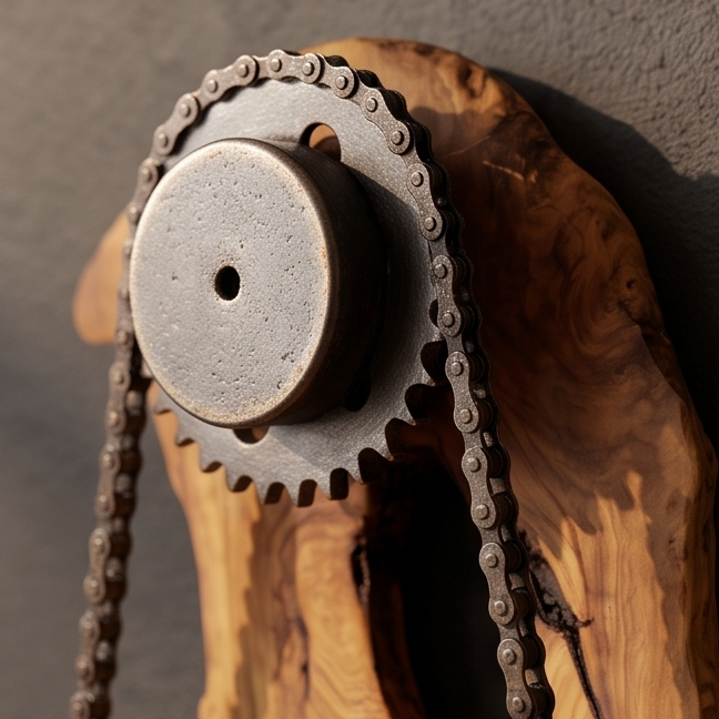 Industrial Olive Wood Gear Wall Clock