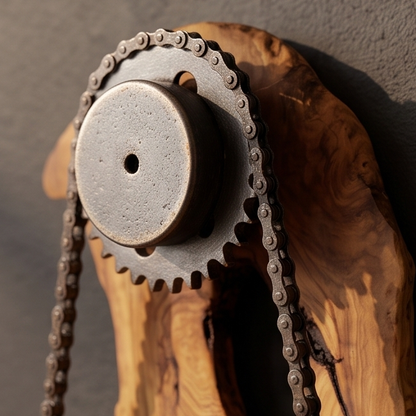 Industrial Olive Wood Gear Wall Clock