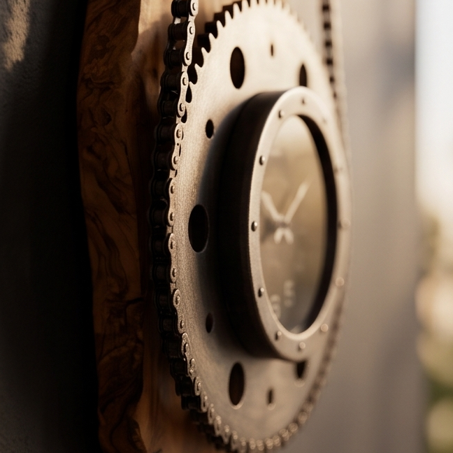 Industrial Olive Wood Gear Wall Clock