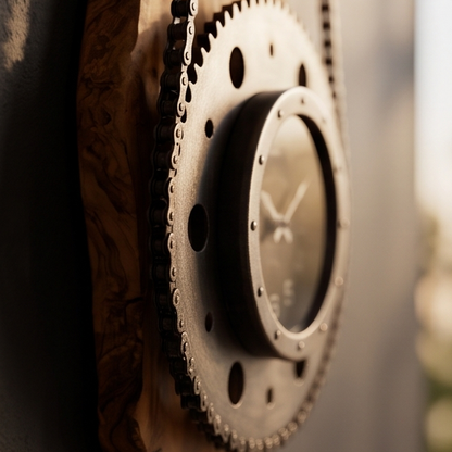 Industrial Olive Wood Gear Wall Clock