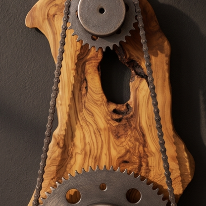 Industrial Olive Wood Gear Wall Clock