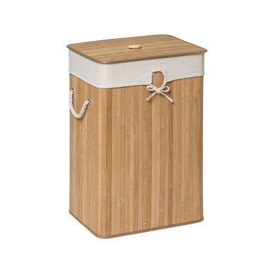 Orsina Kankyo rectangular natural bamboo laundry hamper with woven design and sturdy handles for easy carrying.